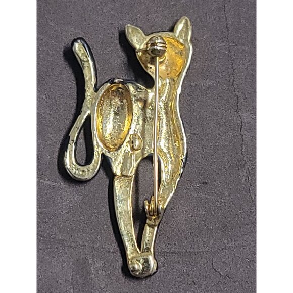 Black Cat Rhinestone Brooch Pin Gold Tone Vintage Jewelry Accessory - Picture 2 of 4